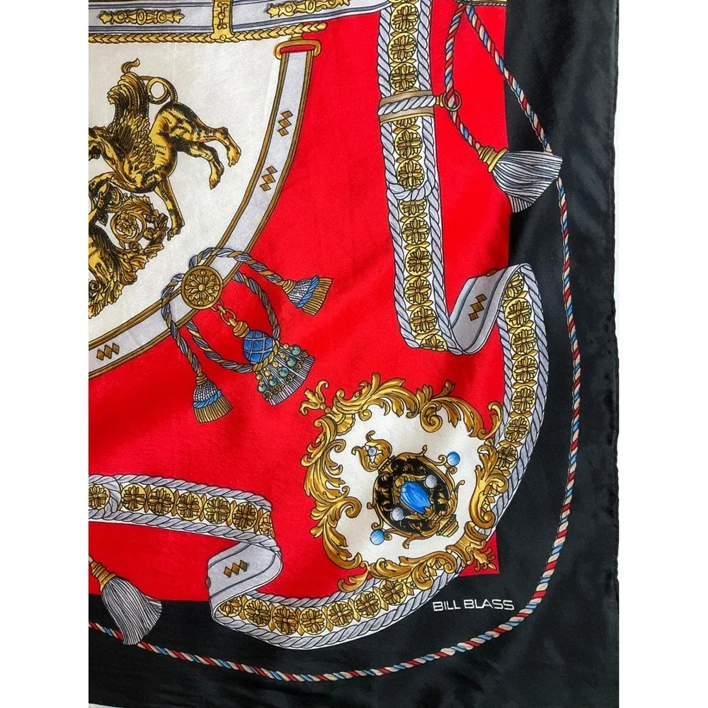Bill Blass Silk Scarf Royalty Lion Classics for Baar & Beards Red Black Elegant